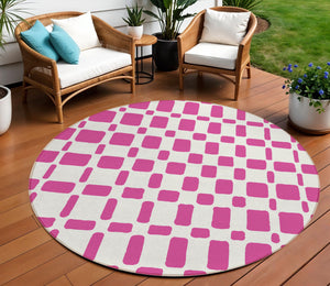 Homeroots 3' Artichoke Green Geometric Indoor Outdoor Area Rug - Stylish, Washable, And Durable For Any Space 8' Round Polyester 591095