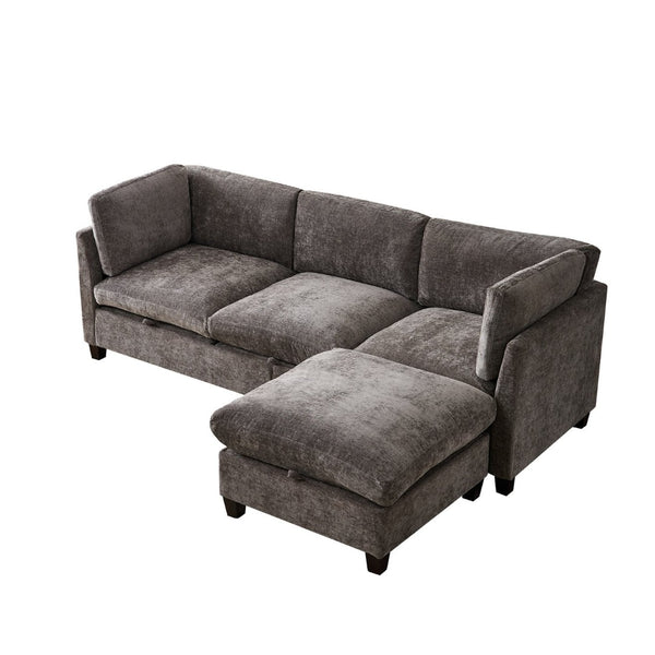 English Elm 96.5" L-shaped Chenille Sectional with Storage Ottoman Eucalyptus Frame Living Room Gray W1097S00280