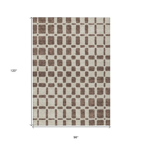 Homeroots 3' Artichoke Green Geometric Indoor Outdoor Area Rug - Stylish, Washable, And Durable For Any Space 8' X 10' Polyester 591102