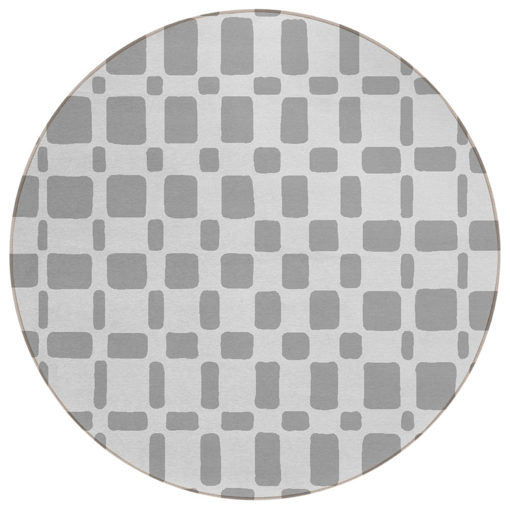 HomeRoots 5' Stylish Gray and Ivory Geometric Indoor Outdoor Area Rug - Durable, Washable & Versatile Design 8' Round 591107