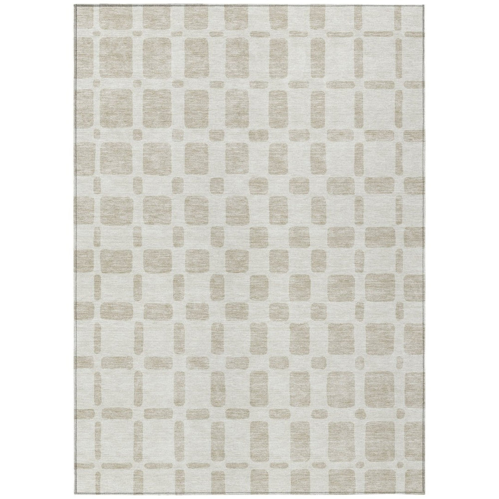 HomeRoots 5' Stylish Ivory and Brown Geometric Indoor Outdoor Rug – Durable, Washable, Perfect for Any Space 5' X 8' 591112