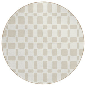 HomeRoots 5' Stylish Ivory and Brown Geometric Indoor Outdoor Rug – Durable, Washable, Perfect for Any Space 8' Round 591113