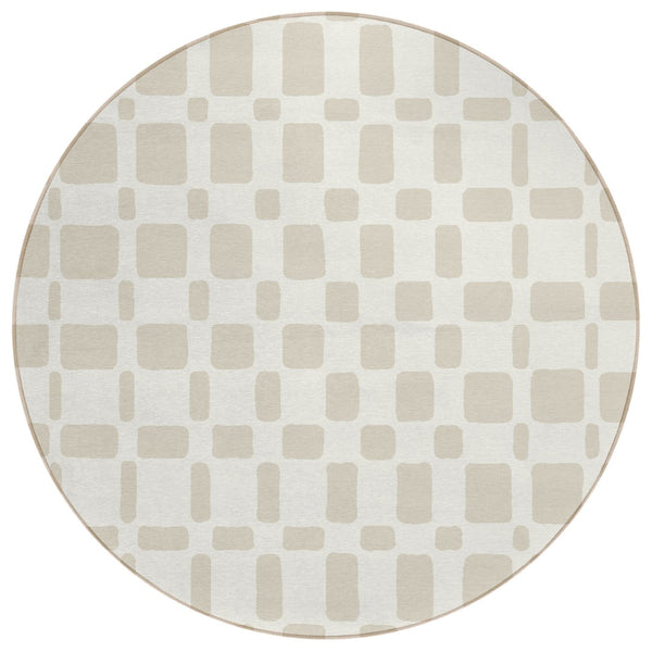 HomeRoots 5' Stylish Ivory and Brown Geometric Indoor Outdoor Rug – Durable, Washable, Perfect for Any Space 8' Round 591113
