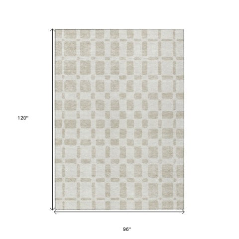 Homeroots 3' Artichoke Green Geometric Indoor Outdoor Area Rug - Stylish, Washable, And Durable For Any Space 8' X 10' Polyester 591114