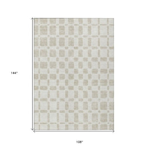 Homeroots 3' Artichoke Green Geometric Indoor Outdoor Area Rug - Stylish, Washable, And Durable For Any Space 9' X 12' Polyester 591115