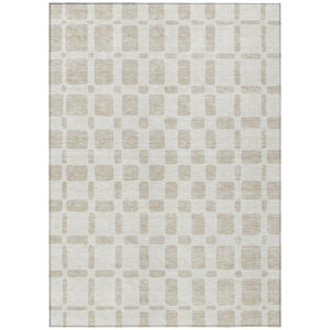 HomeRoots 9' Ivory and Brown Geometric Indoor Outdoor Area Rug - Durable, Washable, Stylish for Any Space 9' X 12' 591115