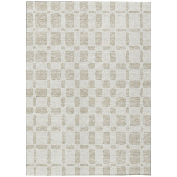 HomeRoots 9' Ivory and Brown Geometric Indoor Outdoor Area Rug - Durable, Washable, Stylish for Any Space 9' X 12' 591115