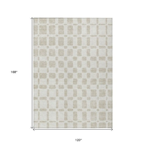 Homeroots 3' Artichoke Green Geometric Indoor Outdoor Area Rug - Stylish, Washable, And Durable For Any Space 10' X 14' Polyester 591116