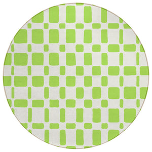HomeRoots 5' Vibrant Lime Green and Ivory Geometric Indoor-Outdoor Area Rug for Modern Living Spaces 8' Round 591119