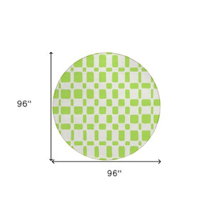 Homeroots 3' Artichoke Green Geometric Indoor Outdoor Area Rug - Stylish, Washable, And Durable For Any Space 8' Round Polyester 591119