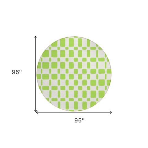 Homeroots 3' Artichoke Green Geometric Indoor Outdoor Area Rug - Stylish, Washable, And Durable For Any Space 8' Round Polyester 591119