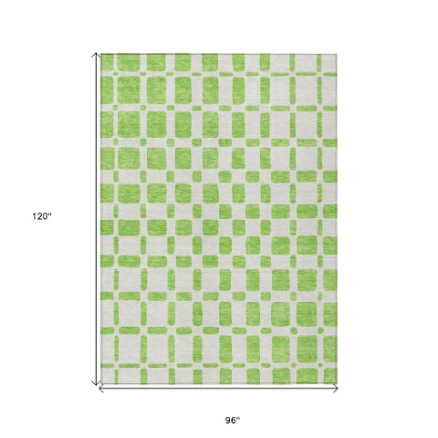 Homeroots 3' Artichoke Green Geometric Indoor Outdoor Area Rug - Stylish, Washable, And Durable For Any Space 8' X 10' Polyester 591120
