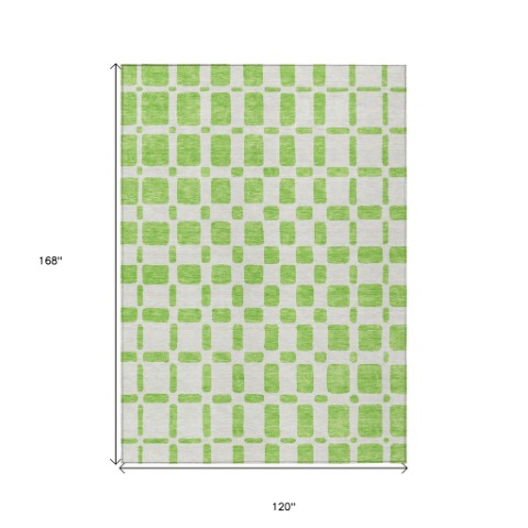 Homeroots 3' Artichoke Green Geometric Indoor Outdoor Area Rug - Stylish, Washable, And Durable For Any Space 10' X 14' Polyester 591122