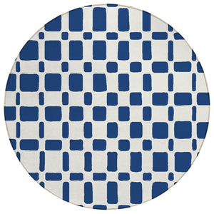 HomeRoots 5' Navy Blue and Ivory Geometric Washable Area Rug - Durable Indoor Outdoor Design for Style & Comfort 8' Round 591125
