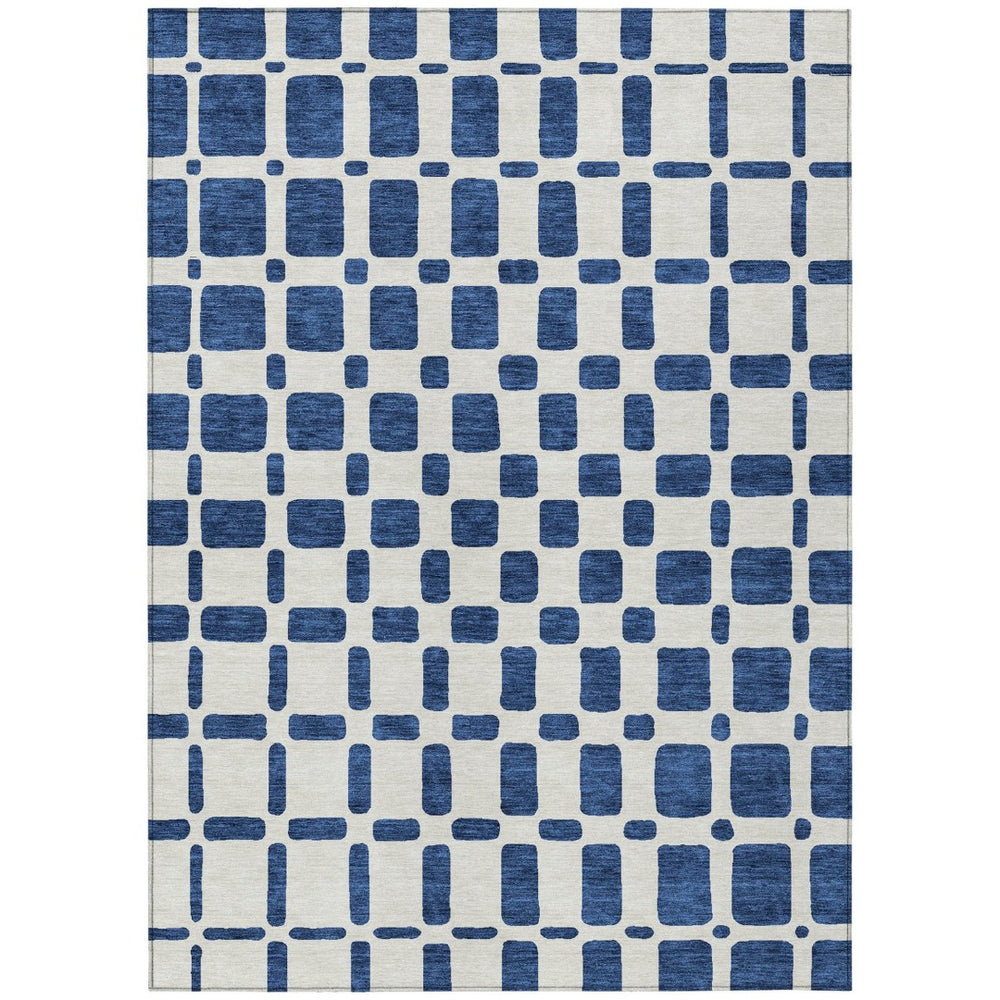 HomeRoots 9' Navy Blue and Ivory Geometric Area Rug - Stylish, Durable, Washable for Indoor and Outdoor Spaces 9' X 12' 591127