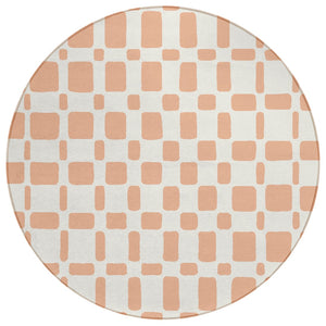 HomeRoots 5' Stylish Peach and Beige Geometric Area Rug - Washable, Durable for Indoor and Outdoor Elegance 8' Round 591131