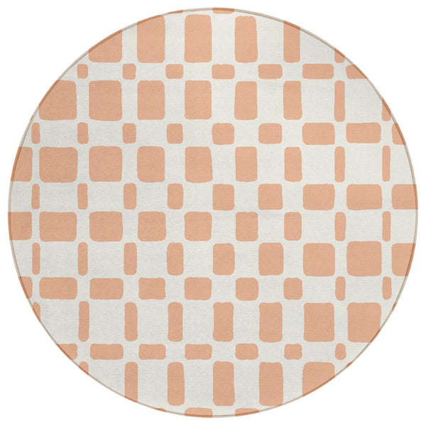 HomeRoots 5' Stylish Peach and Beige Geometric Area Rug - Washable, Durable for Indoor and Outdoor Elegance 8' Round 591131