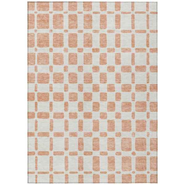 HomeRoots 9' Peach and Beige Geometric Indoor Outdoor Area Rug - Durable, Washable, Stylish for Any Space 9' X 12' 591133