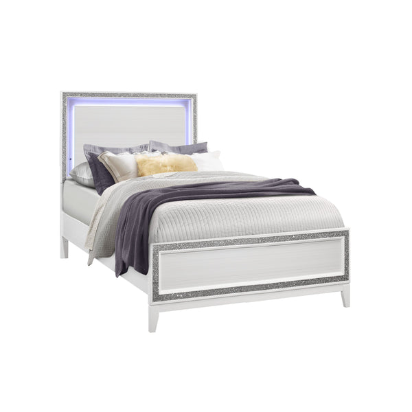 English Elm ALMERA Glam Transitional Full Bed with Crushed Crystal Trim, Solid Wood + MDF Construction, Elegant Finish White 79 L x 8 W x 3 H B201S00101