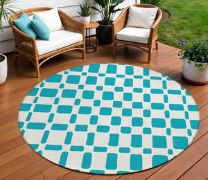 Homeroots 3' Artichoke Green Geometric Indoor Outdoor Area Rug - Stylish, Washable, And Durable For Any Space 8' Round Polyester 591149