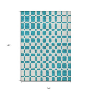 Homeroots 3' Artichoke Green Geometric Indoor Outdoor Area Rug - Stylish, Washable, And Durable For Any Space 8' X 10' Polyester 591150