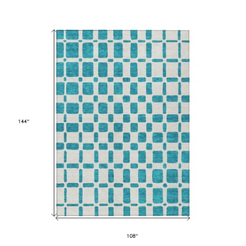 Homeroots 3' Artichoke Green Geometric Indoor Outdoor Area Rug - Stylish, Washable, And Durable For Any Space 9' X 12' Polyester 591151