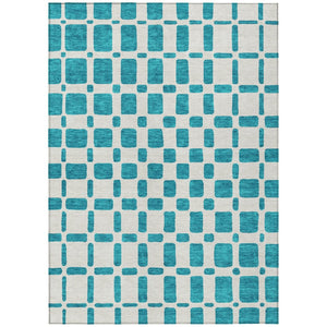 HomeRoots 9' Stylish Teal Blue and Ivory Geometric Area Rug for Indoor and Outdoor Use - Easy Care & Durable 9' X 12' 591151