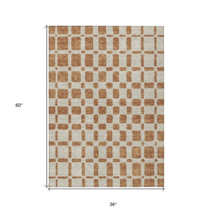 Homeroots 3' Artichoke Green Geometric Indoor Outdoor Area Rug - Stylish, Washable, And Durable For Any Space 3' X 5' Polyester 591159