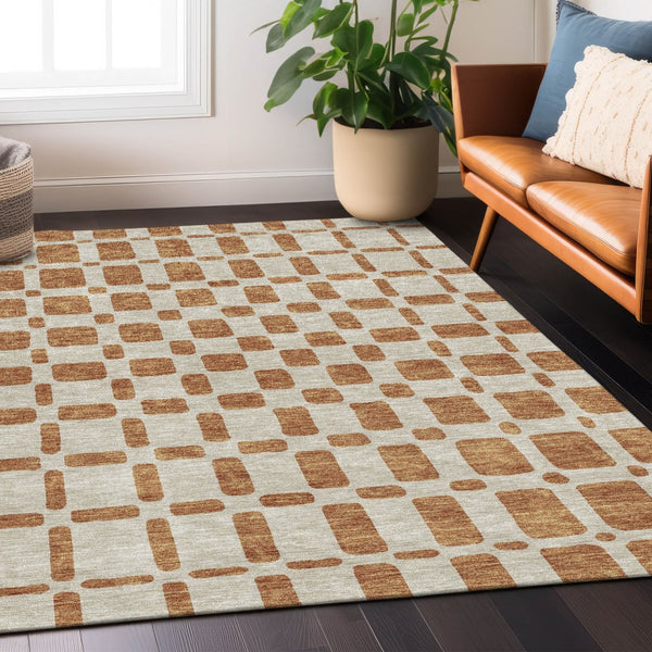Homeroots 3' Artichoke Green Geometric Indoor Outdoor Area Rug - Stylish, Washable, And Durable For Any Space 3' X 5' Polyester 591159