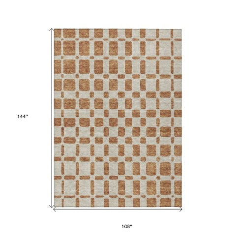 Homeroots 3' Artichoke Green Geometric Indoor Outdoor Area Rug - Stylish, Washable, And Durable For Any Space 9' X 12' Polyester 591163