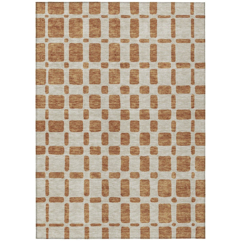 HomeRoots 9' Terra Cotta and Beige Geometric Indoor Outdoor Area Rug – Stylish, Washable & Durable Design 9' X 12' 591163