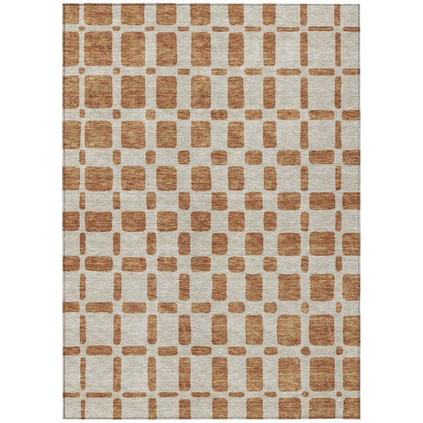 HomeRoots 9' Terra Cotta and Beige Geometric Indoor Outdoor Area Rug – Stylish, Washable & Durable Design 9' X 12' 591163