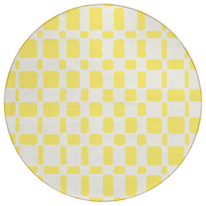 HomeRoots 5' Modern Yellow and Gray Geometric Area Rug for Indoor and Outdoor Use – Washable & Durable Design 8' Round 591167
