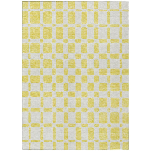 HomeRoots 5' Modern Yellow and Gray Geometric Area Rug for Indoor and Outdoor Use – Washable & Durable Design 10' X 14' 591170