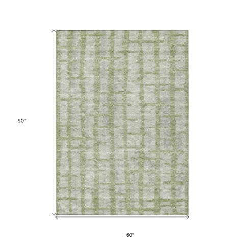 Homeroots 3' Stylish Artichoke Green & Gray Striped Washable Area Rug For Indoor And Outdoor Spaces 5' X 8' Polyester 591172
