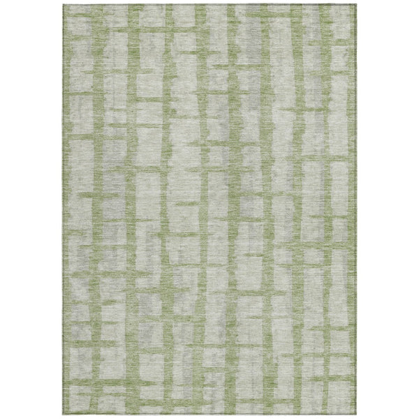 Homeroots 3' Stylish Artichoke Green & Gray Striped Washable Area Rug For Indoor And Outdoor Spaces 8' X 10' Polyester 591174