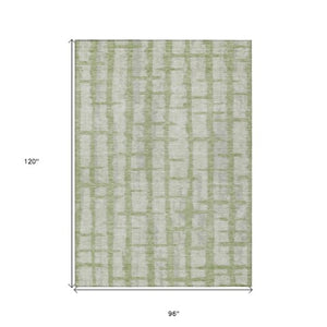Homeroots 3' Stylish Artichoke Green & Gray Striped Washable Area Rug For Indoor And Outdoor Spaces 8' X 10' Polyester 591174