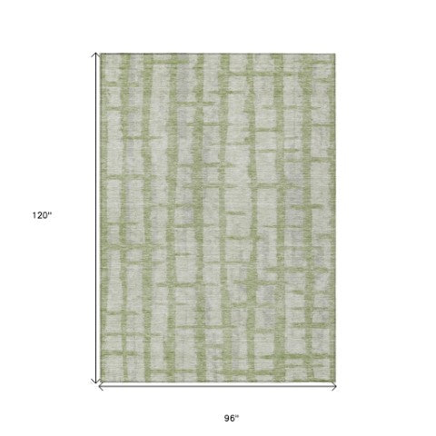 Homeroots 3' Stylish Artichoke Green & Gray Striped Washable Area Rug For Indoor And Outdoor Spaces 8' X 10' Polyester 591174
