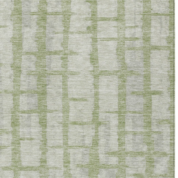 Homeroots 3' Stylish Artichoke Green & Gray Striped Washable Area Rug For Indoor And Outdoor Spaces 8' X 10' Polyester 591174