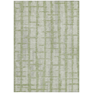 Homeroots 3' Stylish Artichoke Green & Gray Striped Washable Area Rug For Indoor And Outdoor Spaces 9' X 12' Polyester 591175