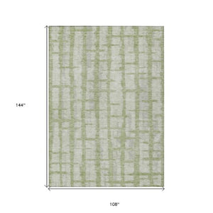 Homeroots 3' Stylish Artichoke Green & Gray Striped Washable Area Rug For Indoor And Outdoor Spaces 9' X 12' Polyester 591175