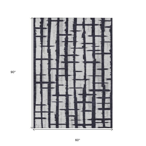 Homeroots 3' Stylish Artichoke Green & Gray Striped Washable Area Rug For Indoor And Outdoor Spaces 5' X 8' Polyester 591178