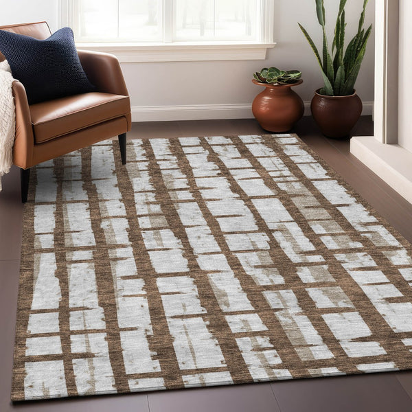 Homeroots 3' Stylish Artichoke Green & Gray Striped Washable Area Rug For Indoor And Outdoor Spaces 3' X 5' Polyester 591183