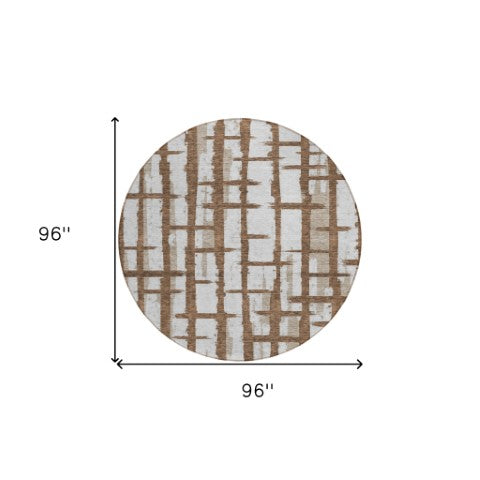 Homeroots 3' Stylish Artichoke Green & Gray Striped Washable Area Rug For Indoor And Outdoor Spaces 8' Round Polyester 591185