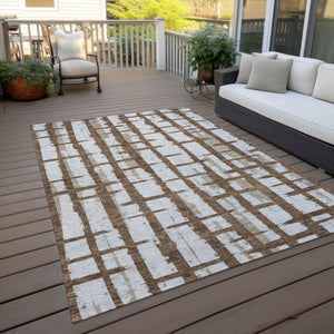 Homeroots 3' Stylish Artichoke Green & Gray Striped Washable Area Rug For Indoor And Outdoor Spaces 8' X 10' Polyester 591186