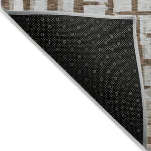 Homeroots 3' Stylish Artichoke Green & Gray Striped Washable Area Rug For Indoor And Outdoor Spaces 8' X 10' Polyester 591186