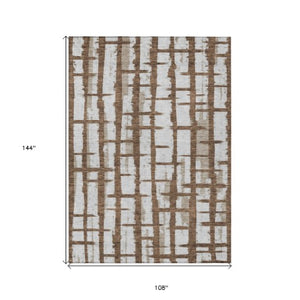 Homeroots 3' Stylish Artichoke Green & Gray Striped Washable Area Rug For Indoor And Outdoor Spaces 9' X 12' Polyester 591187