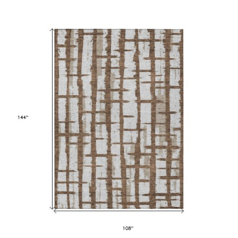 Homeroots 3' Stylish Artichoke Green & Gray Striped Washable Area Rug For Indoor And Outdoor Spaces 9' X 12' Polyester 591187