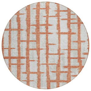 HomeRoots 5' Coral and Gray Striped Area Rug - Durable, Washable, and Stylish for Indoor or Outdoor Spaces 8' Round 591191