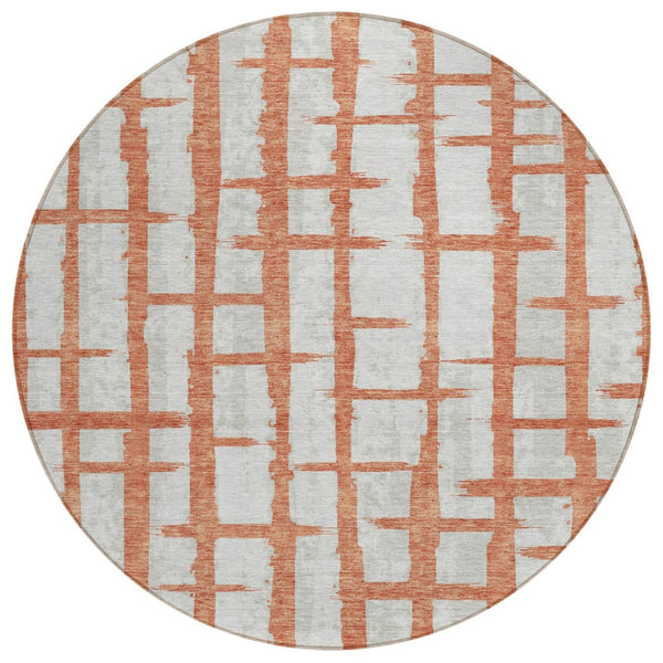 HomeRoots 5' Coral and Gray Striped Area Rug - Durable, Washable, and Stylish for Indoor or Outdoor Spaces 8' Round 591191